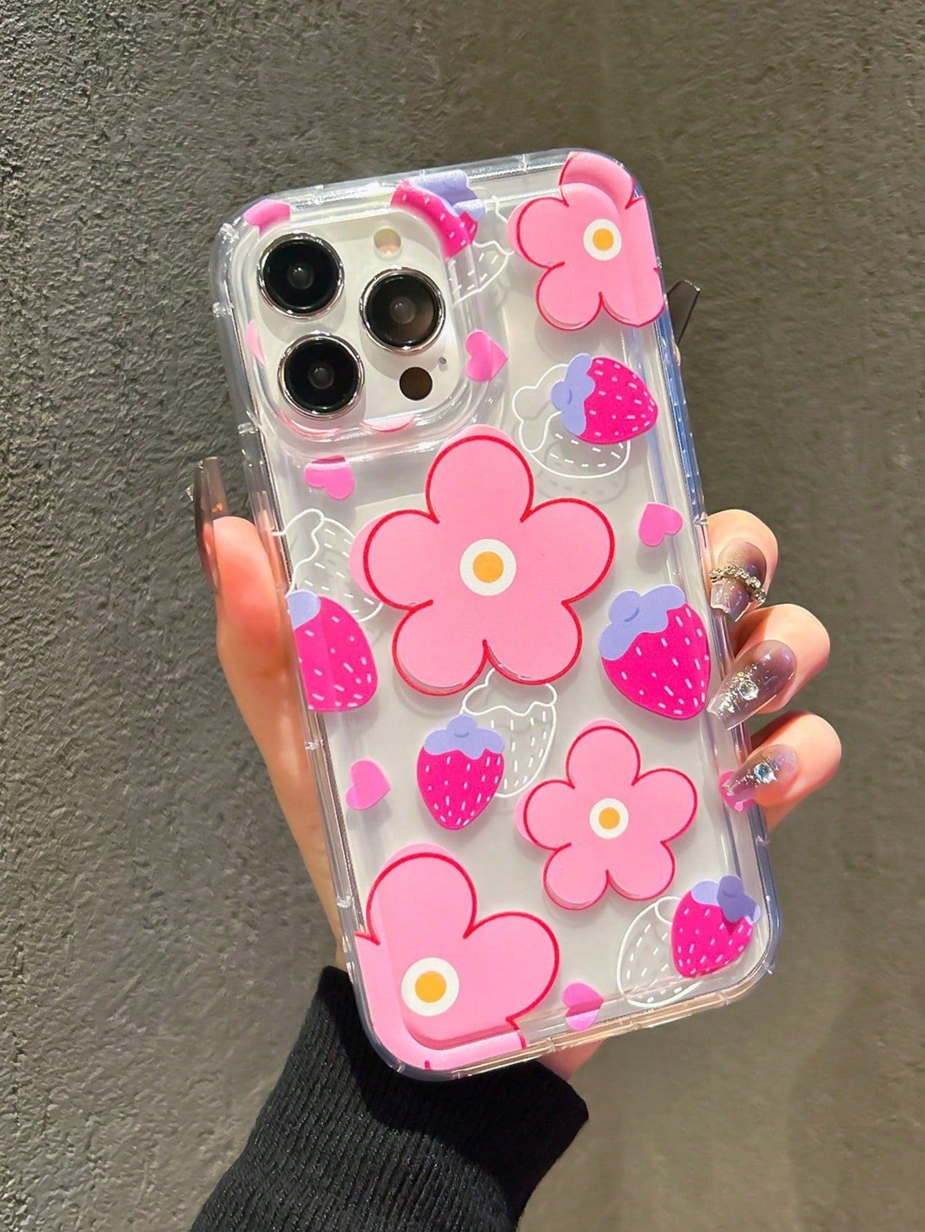 Flower and Strawberry Anti-Fall Clear Case