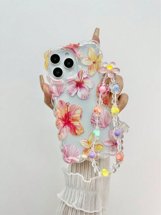 Floral Print Clear Case with beaded Lanyard