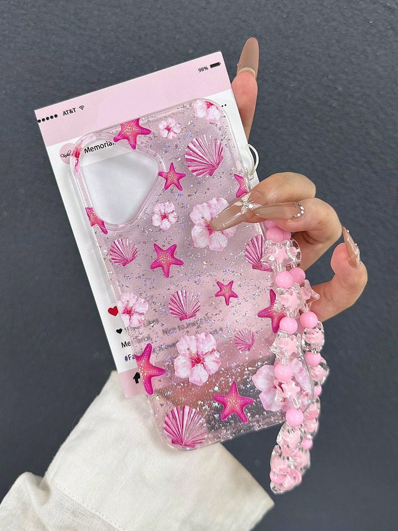 Floral + Starfish Print Clear Case with beaded Lanyard