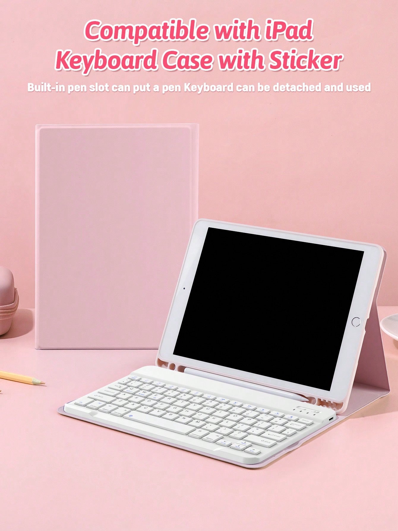 iPad Case with Wireless Keyboard and Apple Pencil Slot