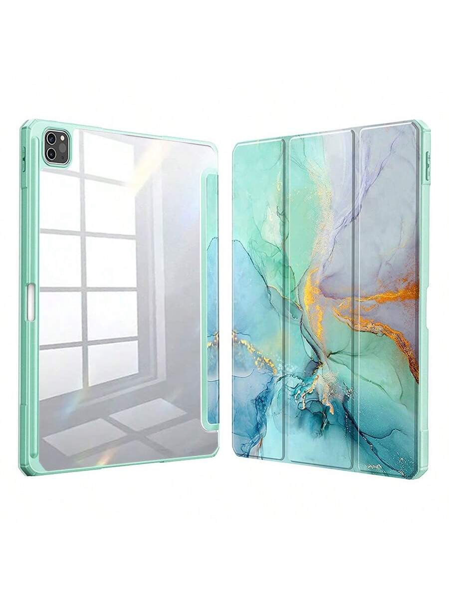 Protective Marble Print iPad Case with Pencil Holder