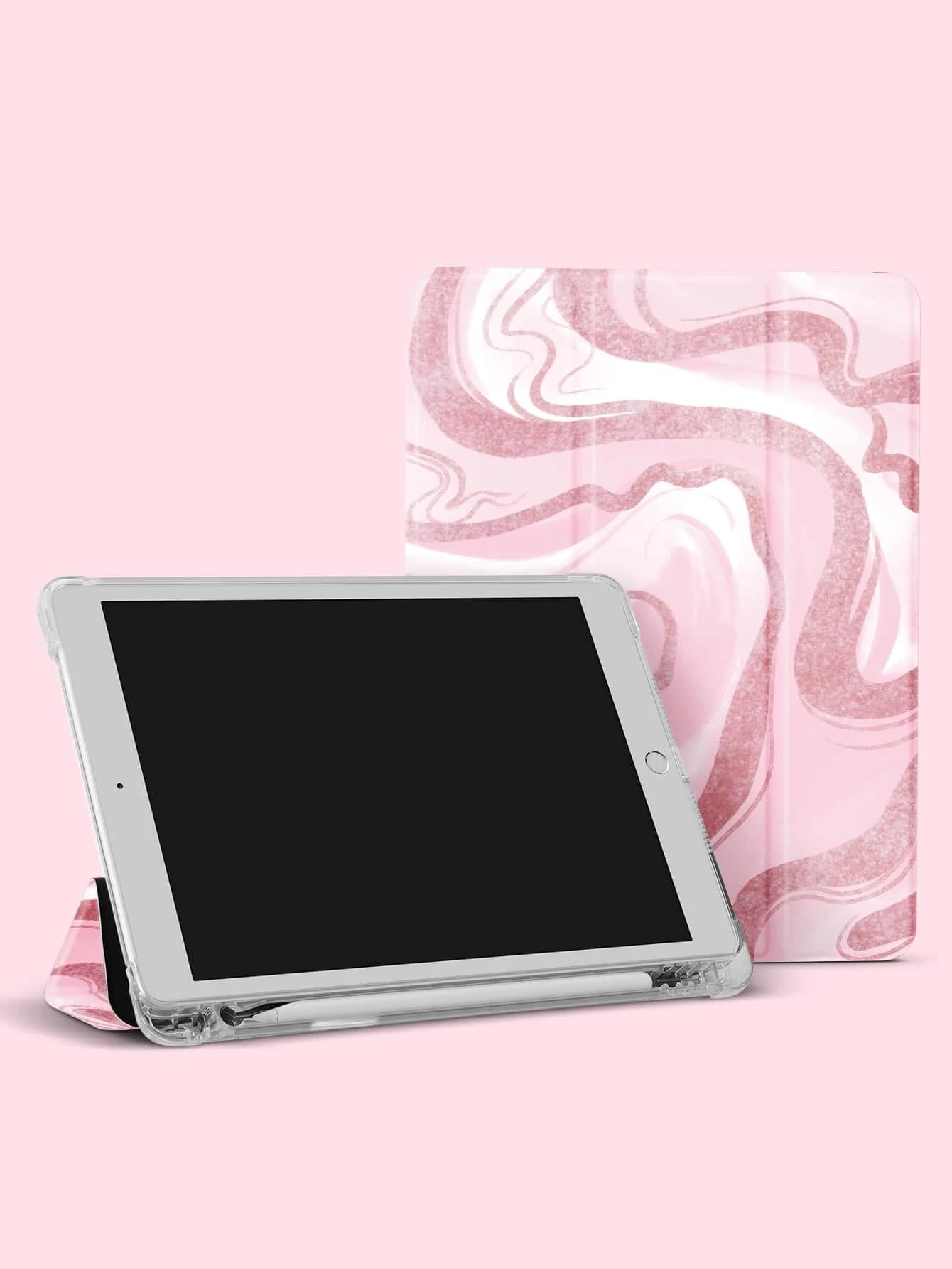 Marble Striped Print iPad Case with Pencil Holder